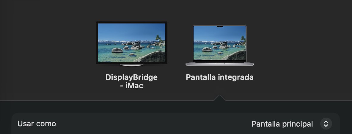Ajustes del Sistema, Pantallas: dos iconos de pantalla, DisplayBridge - iMac y Pantalla integrada.