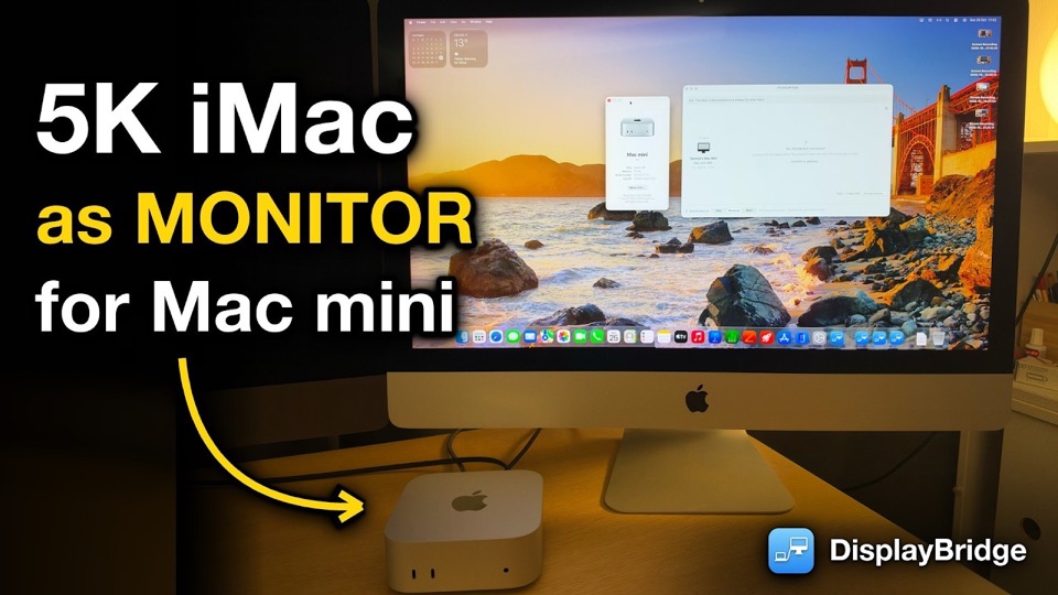 An iMac working as the monitor of a Mac mini on the desk in front of it