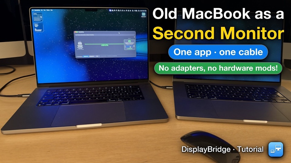 Two MacBook Pros side by side, one working as the other's second monitor