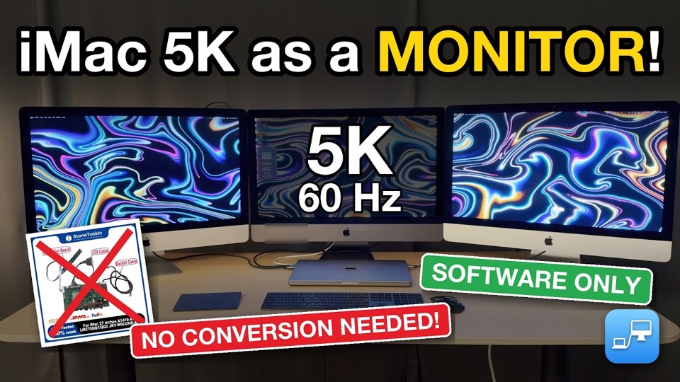 Three 5K iMacs as displays for a MacBook, software only, no conversion kit